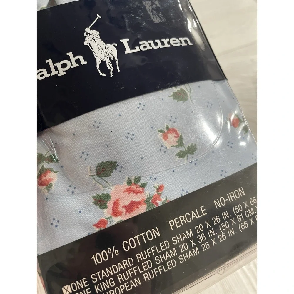 Vtg New ‎ Ralph Lauren Calico Rose Blue Floral Ruffled Standard Pillow Sham NIP